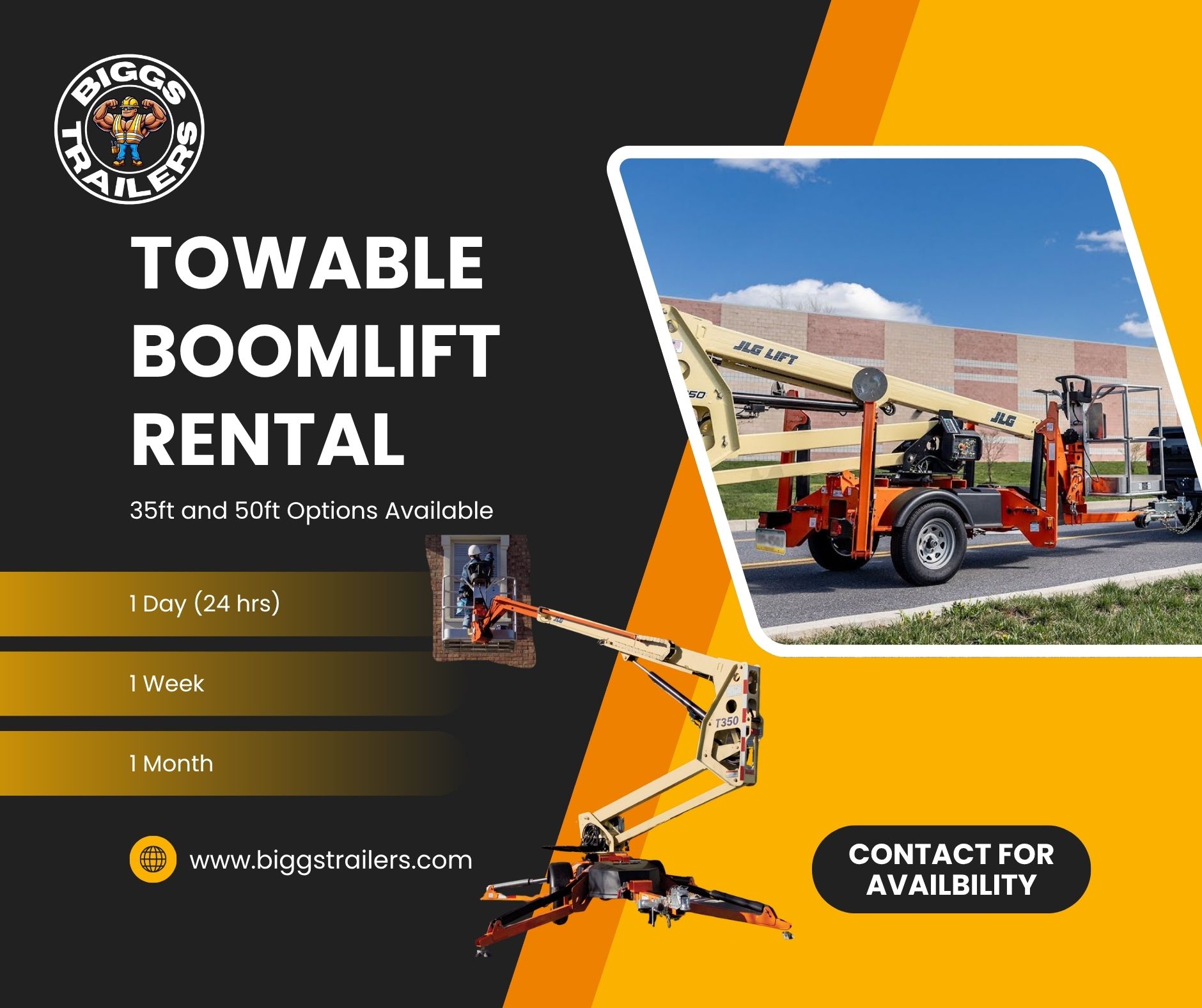 BIGGS boom lift rental advertisement Des Moines Iowa