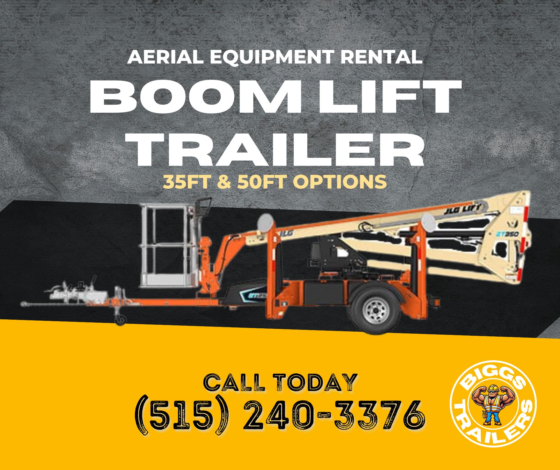 Towable boom lift rental available in Des Moines from BIGGS